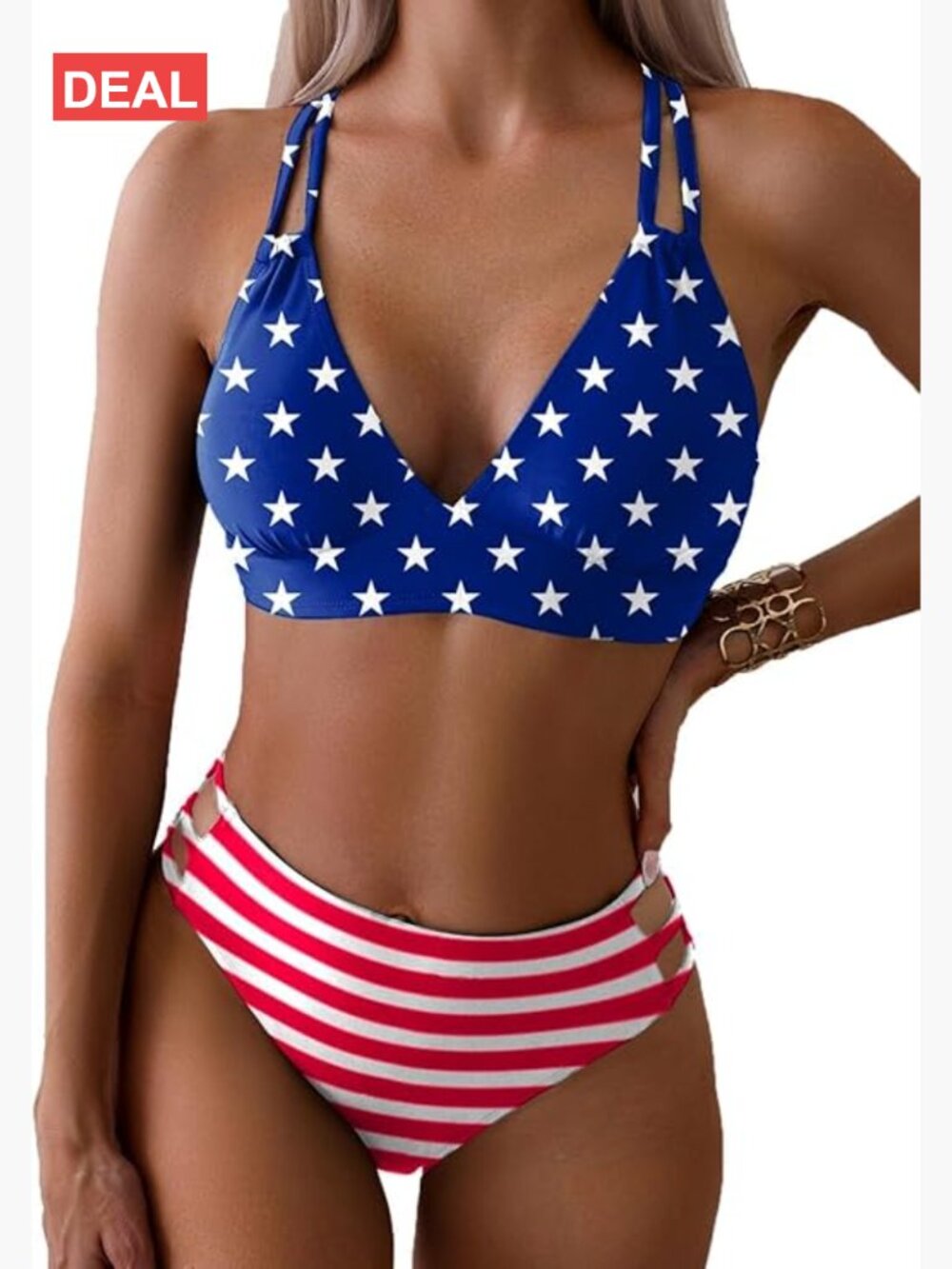 Sexy V Neck Bikini Set Hollow Out Cutout Mid Waist Two Piece Swimsuit